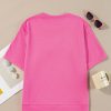 Women's Strawberry Pink Contrasting Color Ribbon Bow Front Loose Tee with Side Slits - Image 6