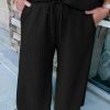 Women's Plus Size Black Textured Batwing Sleeve Tee & Wide Leg Pants Set - Image 5