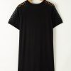 Chic Black Contrast Lace Raglan Sleeve Pleated Shift Dress - Image 12