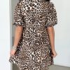 Women's Multicolour Leopard Tie Front Puff Sleeve Short Flared Dress - Casual Summer Style - Image 3