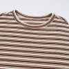 Women's Brown Stripe Textured Side Slits Crew Neck T-Shirt - Casual Summer Style - Image 8