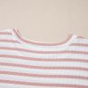 Cozy Pink Stripe Waffle Knit Pocketed Half Sleeve Plus Size T-Shirt - Image 12