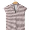 Women's Chestnut Striped Stand V Neck Short Sleeve Blouse for Effortless Chic Style - Image 13