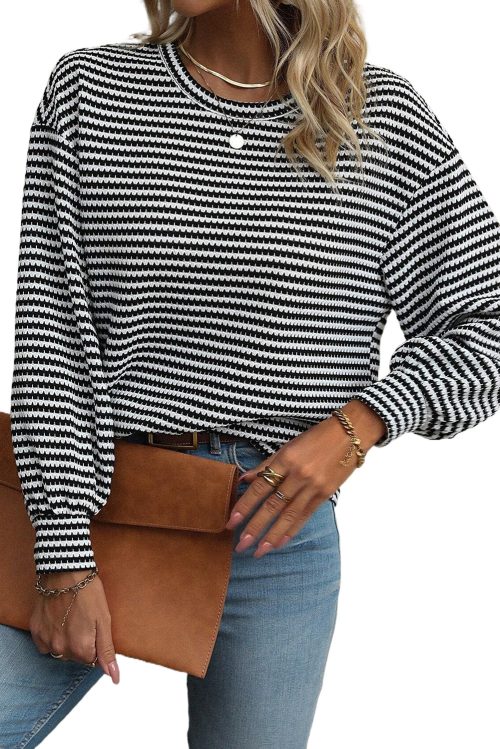 Women's Black Stripe Long Sleeve Top - Casual and Trendy