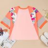 Women's Plus Size Orange Floral Print Patchwork Raglan Half Sleeve Top - Image 10