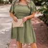 Elegant Grass Green Plus Size Frilly Square Neck Flutter Sleeve Dress - Image 3