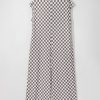 Chic Women's Khaki Checkered Print Buttoned Crew Neck Wide Leg Jumpsuit - Image 18