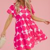 Women's Rose Polka Dot Flutter Sleeve Notched Neck Tiered Mini Dress - Image 4