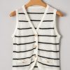 Elegant Women's Black Stripe Buttoned V Neck Slim Fit Sweater Vest - Image 8