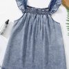 Women's Ashleigh Blue Ruffled Sleeveless Denim Tank Top with Shirred Neckline - Image 6