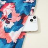 Plus Size Blue Abstract Print Shirred Ruffled Short Sleeve Mini Dress - Image 13