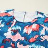Plus Size Blue Abstract Print Shirred Ruffled Short Sleeve Mini Dress - Image 8