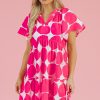 Women's Rose Polka Dot Flutter Sleeve Notched Neck Tiered Mini Dress - Image 7