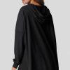 Women's Black Waffle Knit Fleece Lined Oversized Hoodie - Image 2