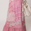 Women's Red Boho Pattern Print High Waist Maxi Dress with Tassel Drawstring - Image 2