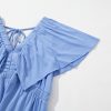 Elegant Sky Blue Textured V Neck Flutter Sleeve Ruffled Maxi Dress for Women - Image 13