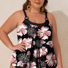 Black 2-Piece Plus Size Wide Strap Floral Tankini Set - Versatile Swimwear for Beach & Vacation - Image 3