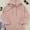 Women's Fushia Solid Color Rivet Stud Raglan Sleeve Hoodie with Pocket - Image 6