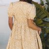 Women's Yellow Floral Short Sleeve V Neck Frilly Tiered Mini Dress - Perfect for Summer Occasions - Image 2