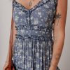 Women's Blue Floral Spaghetti Strap Frilled V Neck Tiered Midi Dress for Summer - Image 5