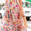 Women's Red Floral Short Sleeve V Neck High Waist Maxi Dress - Elegant and Flattering - Image 17