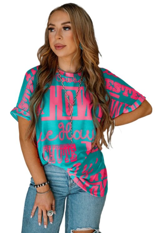 Women's Green Howdy Cowboy Letter Printed Western Fashion Tee