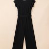 Women's Black Checkered Mesh One Shoulder Jumpsuit with Knotted Waist - Image 8