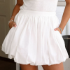 Women's White Bubble Mini Skirt with Pockets - Casual Summer Style - Image 4