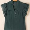 Chic Women's Skobeloff Frilled V Neck Ruffled Cap Sleeve Blouse - Image 3