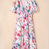 Women's Rose Abstract Print Short Puff Sleeve Tiered Maxi Dress - Image 9