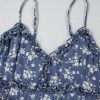 Women's Blue Floral Spaghetti Strap Frilled V Neck Tiered Midi Dress for Summer - Image 16