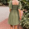 Elegant Grass Green Plus Size Frilly Square Neck Flutter Sleeve Dress - Image 2