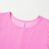 Women's Bright Pink Corded Knit Crew Neck Puff Sleeve Shift Mini Dress - Image 12