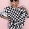 Women's Black Checkered 2-Piece Casual Set: Tee and Shorts - Image 4