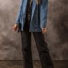 Women's Chic Sail Blue Lapel Collar Denim Jacket with Side Pockets - Image 6