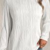 Women's White Textured Wavy Round Neck Long Sleeve Top - Image 3