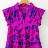 Women's Rose Floral Print Collared Blouse with Flutter Sleeves - Adjustable Button Neckline - Image 8