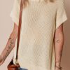 Women's Oatmeal Solid Color Batwing Short Sleeve Knit T-Shirt - Casual and Comfortable - Image 8