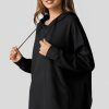 Women's Black Waffle Knit Fleece Lined Oversized Hoodie - Image 3