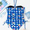 Women's Blue Gingham Halter Ruched Bodice One Piece Swimsuit with Drawstring Ties - Image 12