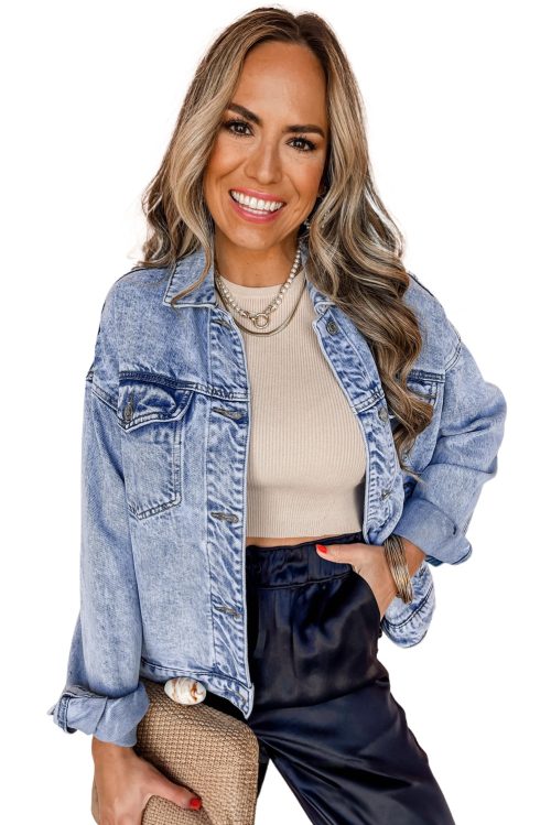 Women's Beau Blue Vintage Washed Denim Jacket with Flap Pockets