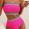 Women's Rose Red Contrast Banding Tube Bikini High Waist 2-Piece Swimsuit - Image 16