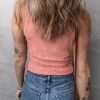 Women's Fuchsia Solid Color Textured U Neck Slim Tank Top for Daily Wear - Image 2