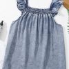 Women's Ashleigh Blue Ruffled Sleeveless Denim Tank Top with Shirred Neckline - Image 7