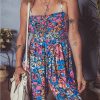 Women's Pink Floral Smocked Bust Spaghetti Strap Wide Leg Jumpsuit - Trendy and Comfortable Summer Outfit - Image 6