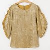 Elegant Gold Metallic Luster Frilled Half Sleeve Blouse for Women - Image 7