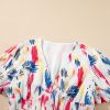 Women's Rose Abstract Print Short Puff Sleeve Tiered Maxi Dress - Image 12