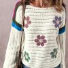 Women's White Daisy Flower Pointelle Knit Sweater - Image 6