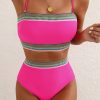 Women's Rose Red Contrast Banding Tube Bikini High Waist 2-Piece Swimsuit - Image 18