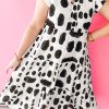 Plus Size Women's White Polka Dot Print Ruffled Sleeve Midi Dress with Pockets - Image 9